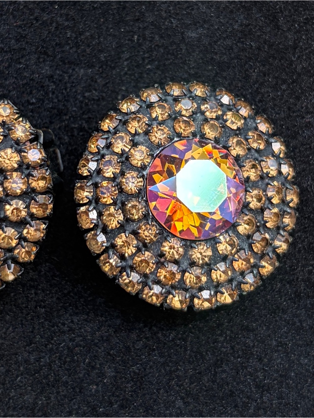 Albert Weiss Aurora Borealis Crystal and Amber Rhinestone Earrings - Picture 5 of 9